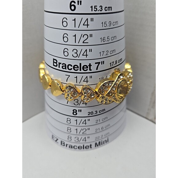 Diplomat Japan Quartz Heart Link Rhinestone Gold Tone Bracelet Watch New Battery - Picture 7 of 12
